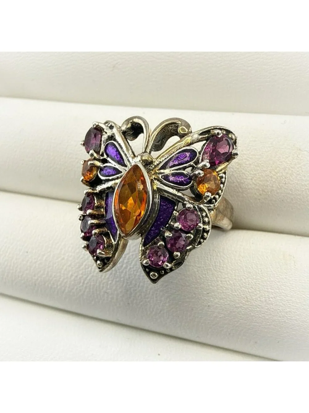 Nicky Butler Ring Butterfly Bug Purple Orange Enamel Sterling Silver size 7